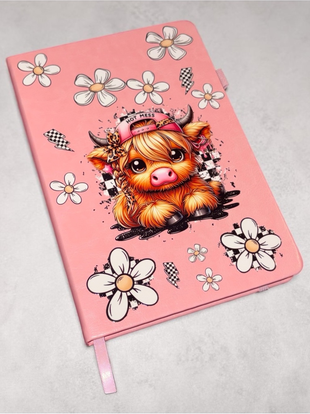 Pink Floral Highland Cow Notebook